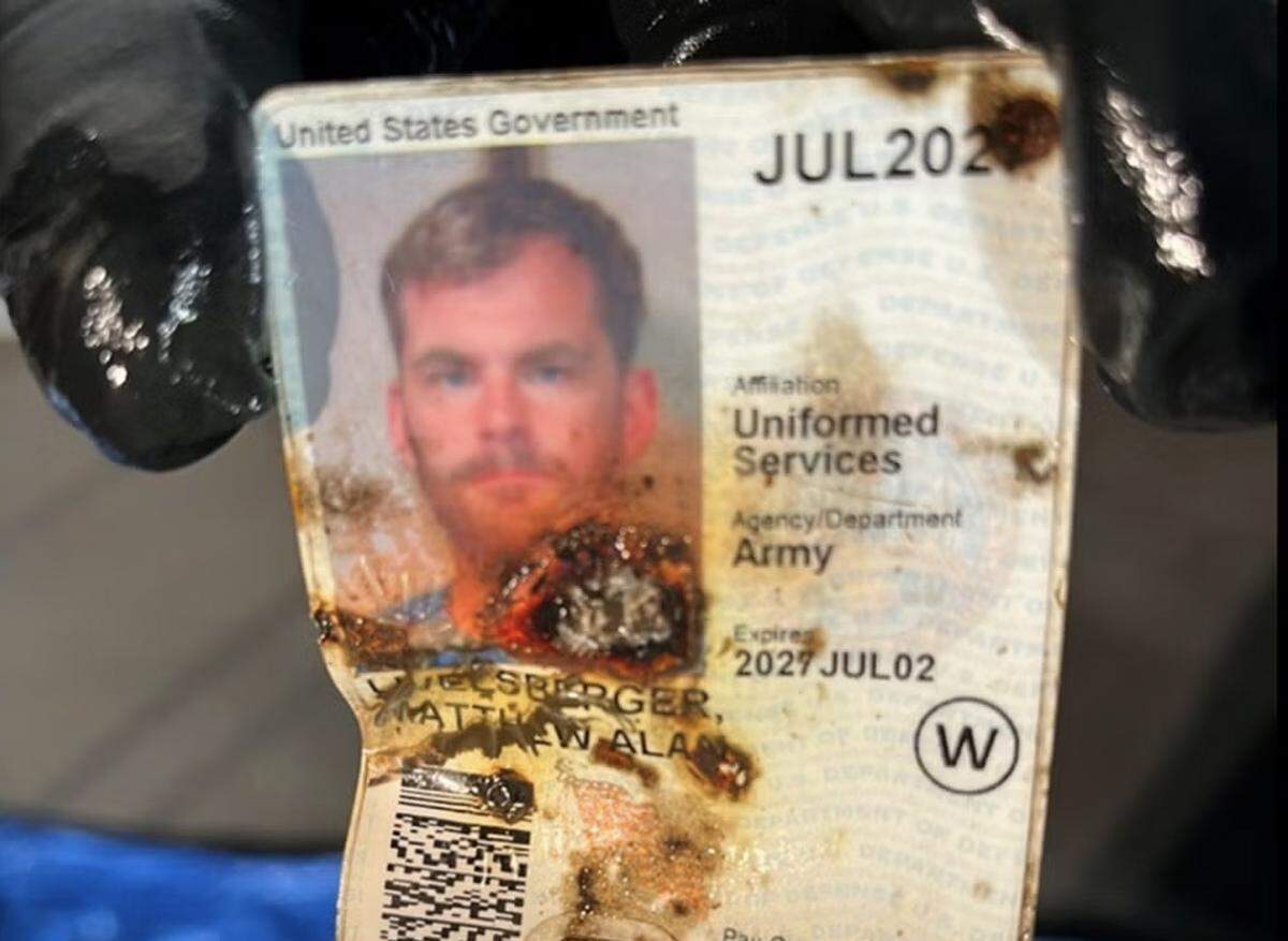 A portion of the burned military ID card of Matthew Alan Livelsberger.