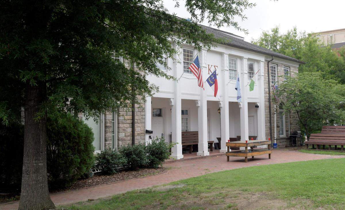 The Kappa Sigma fraternity house in Chapel Hill, N.C. photographed in August 2020. A Raleigh property owner has terminated the lease for the Kappa Sigma fraternity house on Cameron Avenue, across the street from UNC-Chapel HillÕs campus. The lease for the fraternityÕs Alpha Mu Chapter at 204 W. Cameron Ave. will end Jan. 18 in response to a Dec. 17 announcement by local and federal law enforcement that two of the fraternityÕs members were charged in October with federal drug crimes.