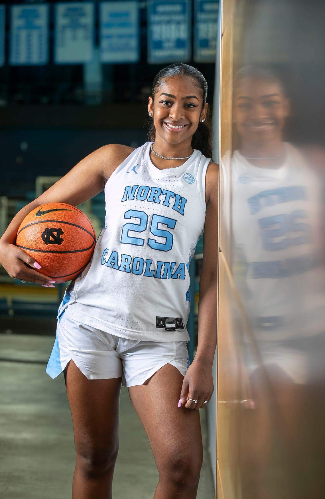 North Carolina’s Deja Kelly (25), poses for a portrait on Wednesday, June 22, 2022 at Carmichael Arena in Chapel Hill, N.C.