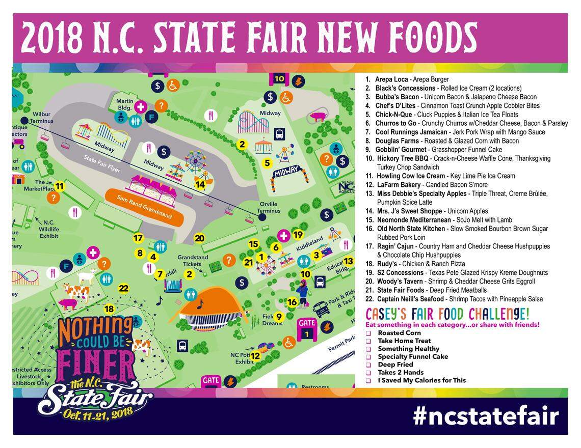 Here is a map of the new foods at the NC State Fair in 2018.