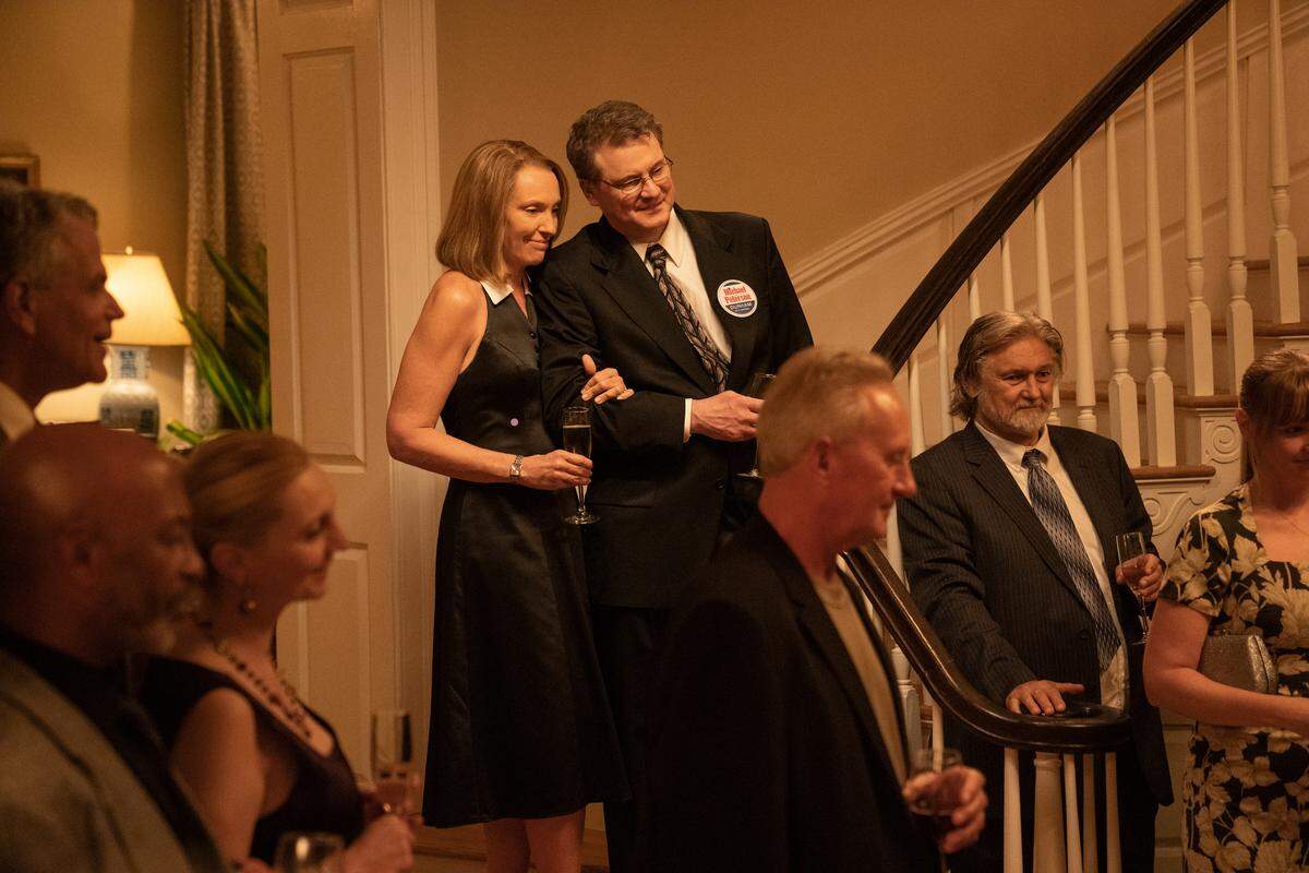 Toni Collette as Kathleen Peterson and Colin Firth as Michael Peterson in the HBO Max series “The Staircase.”