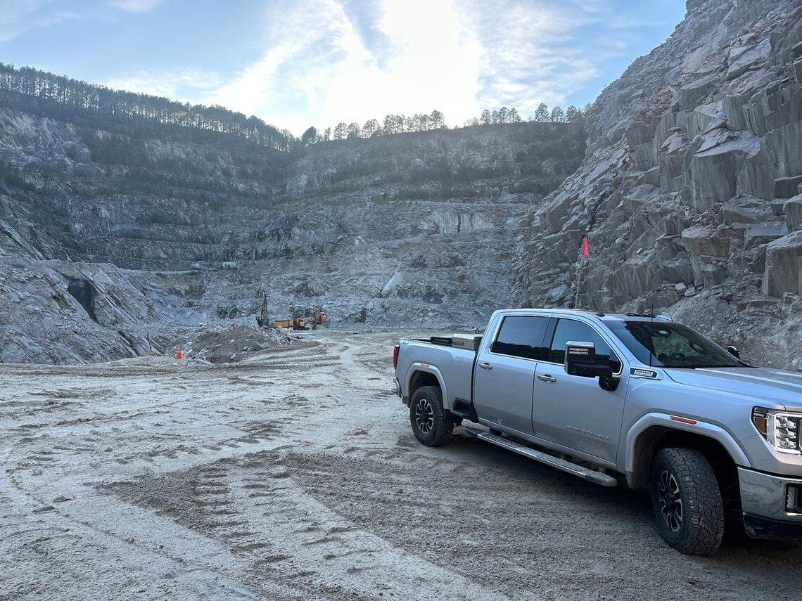 Sam Bratton’s Chevy Silverado near the bottom of the Triangle Quarry between Interstate 40 and William B. Umstead State Park. The 42-year-old quarry is 500 feet deep.