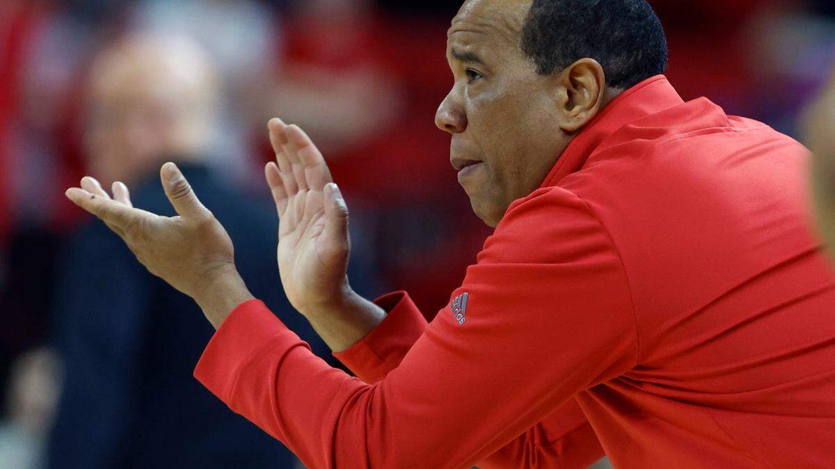N.C. State head coach Kevin Keatts cheers on his team during the second half of N.C. State’s 90-74 victory over Wake Forest at PNC Arena in Raleigh, N.C., Wednesday, Feb. 22, 2023.