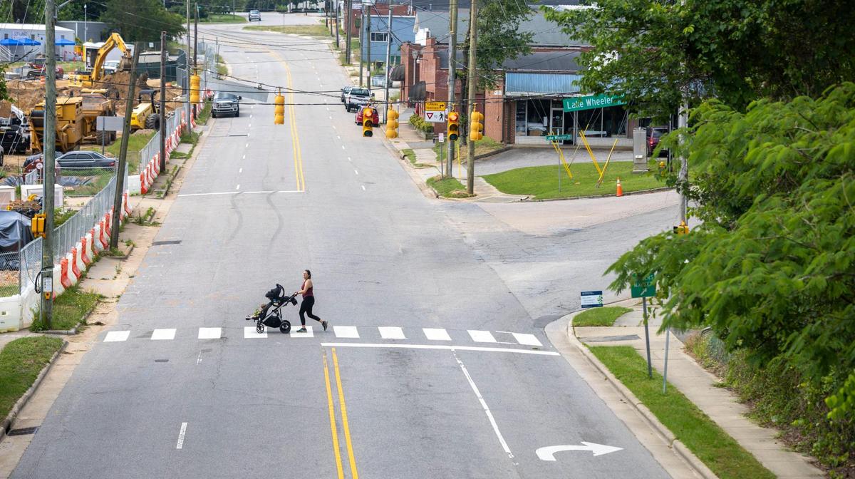 The City of Raleigh is considering building a roundabout at the intersection of South Saunders Street and Lake Wheeler Road, seen here on the right. The city plans to overhaul Lake Wheeler to improve safety and access to Dorothea Dix Park and planned developments in Fuller Heights.