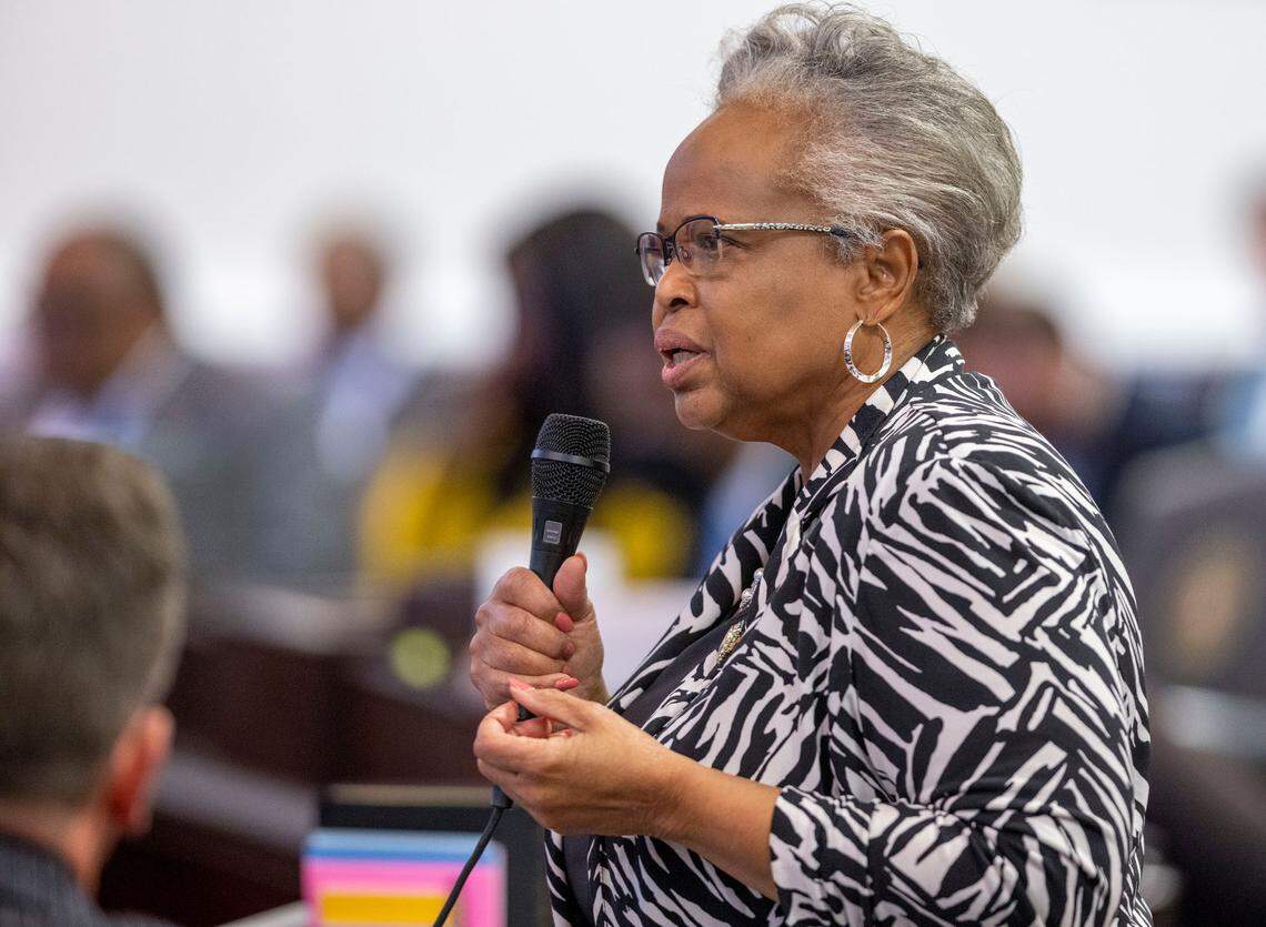 Sen. Gladys Robinson of Greensboro, N.C., speaks on Medicaid expansion during debate on Wednesday, June 1, 2022 at the General Assembly in Raleigh, N.C.