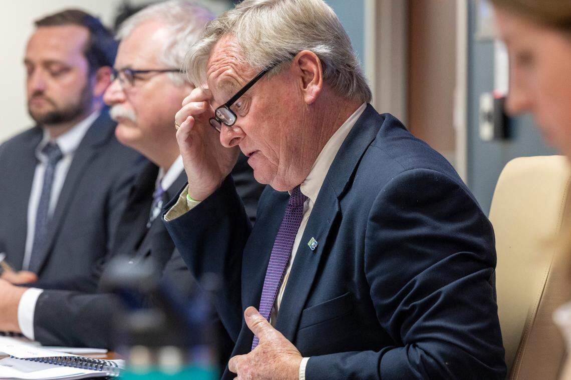 State Treasurer Dale Folwell, who oversees the NC State Health Plan, leads a board meeting considering coverage of the medication weight loss medications called GLP-1s Thursday, Oct. 26, 2023 in Raleigh. The NC State Health Plan imposed a moratorium on new prescriptions for GLP-1s, which have generated publicity for their remarkable efficacy and have become widely popular among the plan’s members.