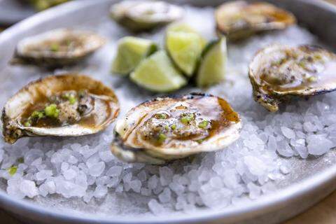 081225-LAWRENCE-BBQ-TEL-17.jpg Lawrence Barbecue sells raw oysters on the half shell with a mignonette, cilantro and lime.
