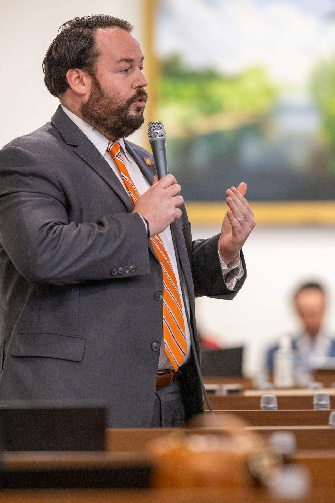 Rep. Wesley Harris speaks in support of SB 38, sports betting legislation, during debate on Wednesday, June 22, 2022 in Raleigh, N.C. The legislation passed 51-50 on the second reading.
