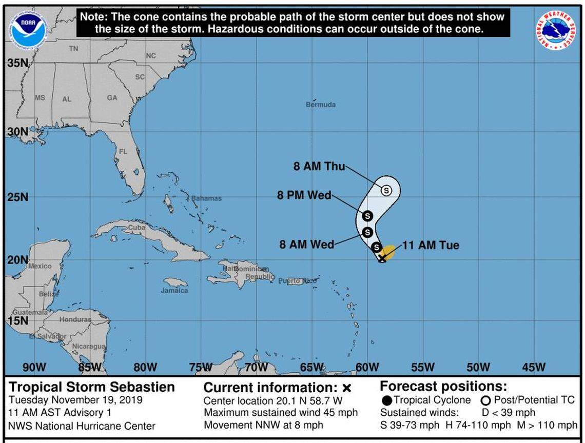 Tropical Storm Sebastien formed Tuesday, but is not a threat to land, forecasters say. 