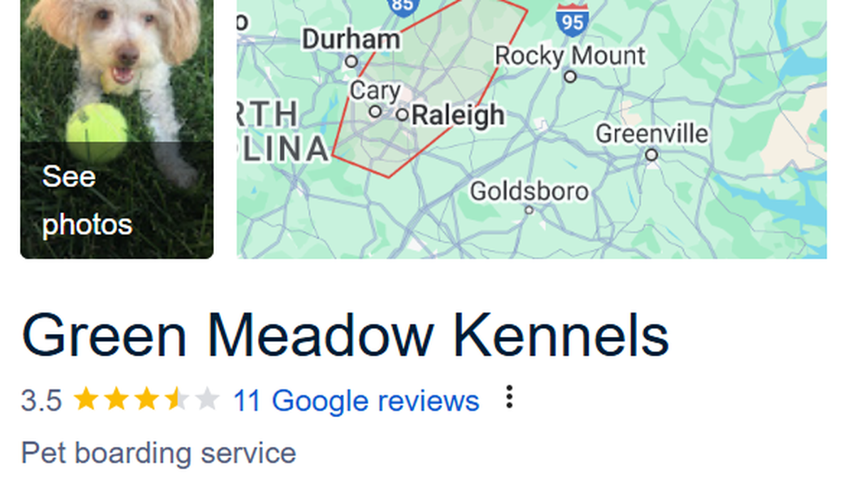 A screenshot from the now-closed Green Meadow Kennels in Youngsville.