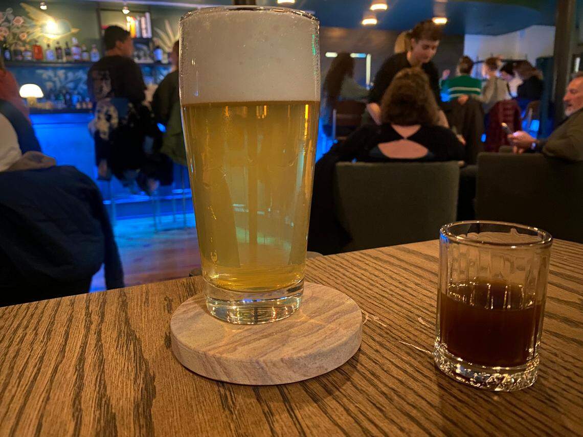 A non-alcoholic pilsner and a Dromme Calm round out an evening of booze-free drinking at Dry Umbrella, which has just opened on Martin Street in downtown Raleigh