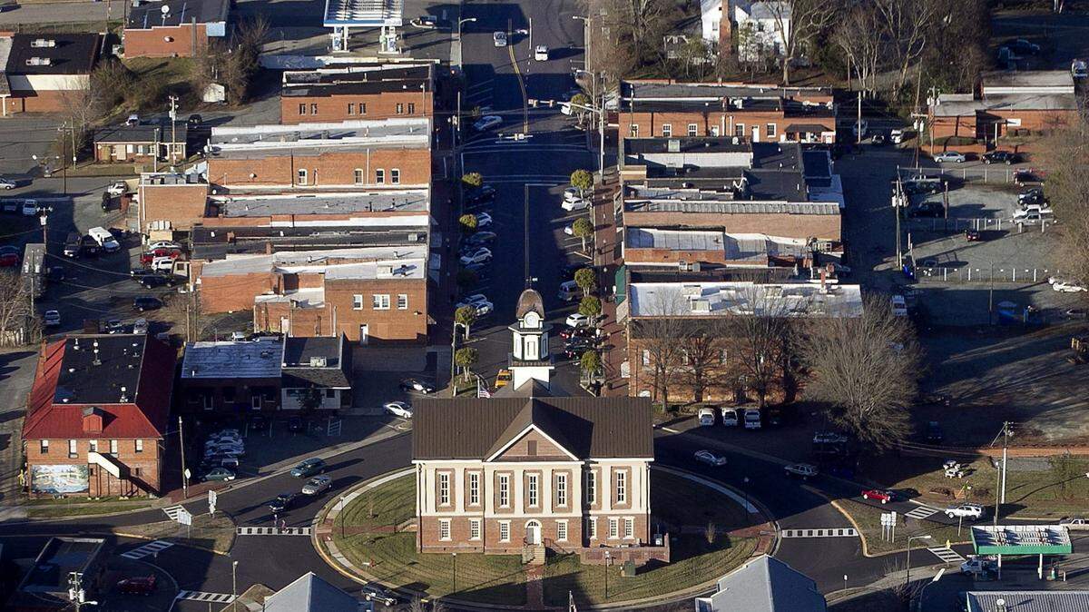 This 2014 file photo shows an aerial view of downtown Pittsboro, N.C. in January 2014.