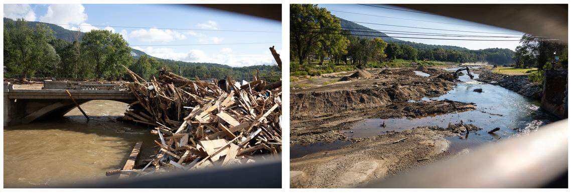 In the days following Helene, Lake Lure was clogged with massive piles of debris washed downriver from flooding.  A year later, work continues to clear and restore the lake.