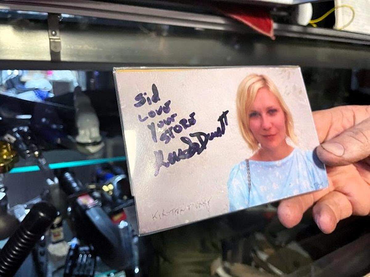 Kirsten Dunst, who starred as Mary Jane Watson in the Spider-Man movies and also starred in hits like “Interview with a Vampire,” once shopped at Surplus Sid’s in Carrboro, NC, leaving behind her autograph.