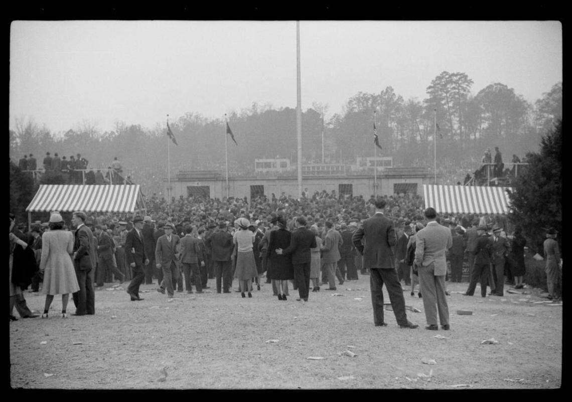 A capacity crowd heads into the stadium on the Duke campus for the sold-out Duke-Carolina game in Durham, NC in 1939.