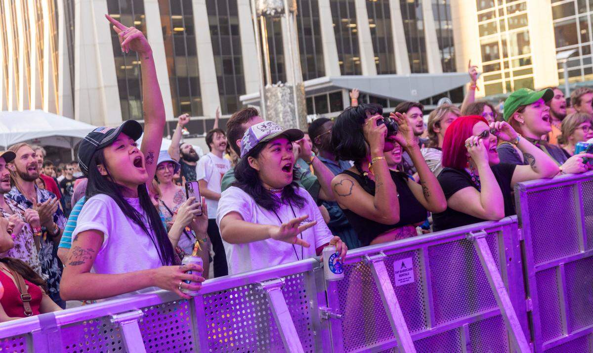 Fans watch as TiaCorine performs Day 2 of the Hopscotch Music Festival Friday, Sept. 8 2023 at City Plaza in Raleigh.