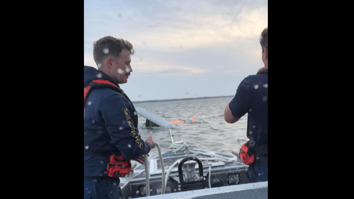 The man was found late Monday, May 6, after he spent 5 hours in the water, officials say.