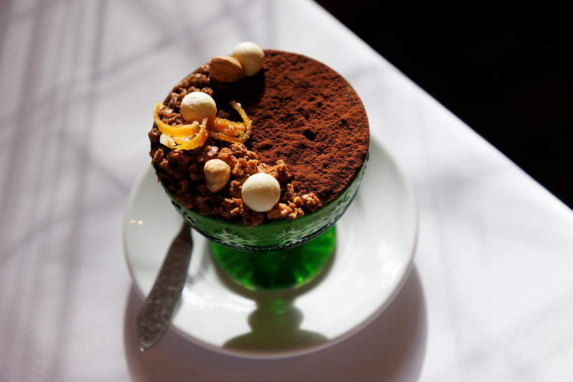 Hazelnut tiramisu is photographed at Nanas on Wednesday, Nov. 22, 2023, in Durham, N.C.