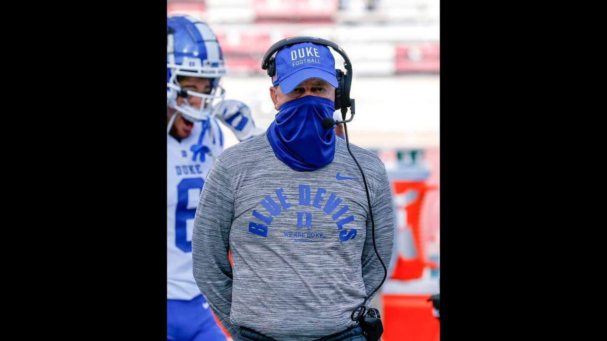 Coach David Cutcliffe of the Duke Blue Devils during the game against the Florida State Seminoles at Doak Campbell Stadium on Bobby Bowden Field on December 12, 2020 in Tallahassee, Florida.
