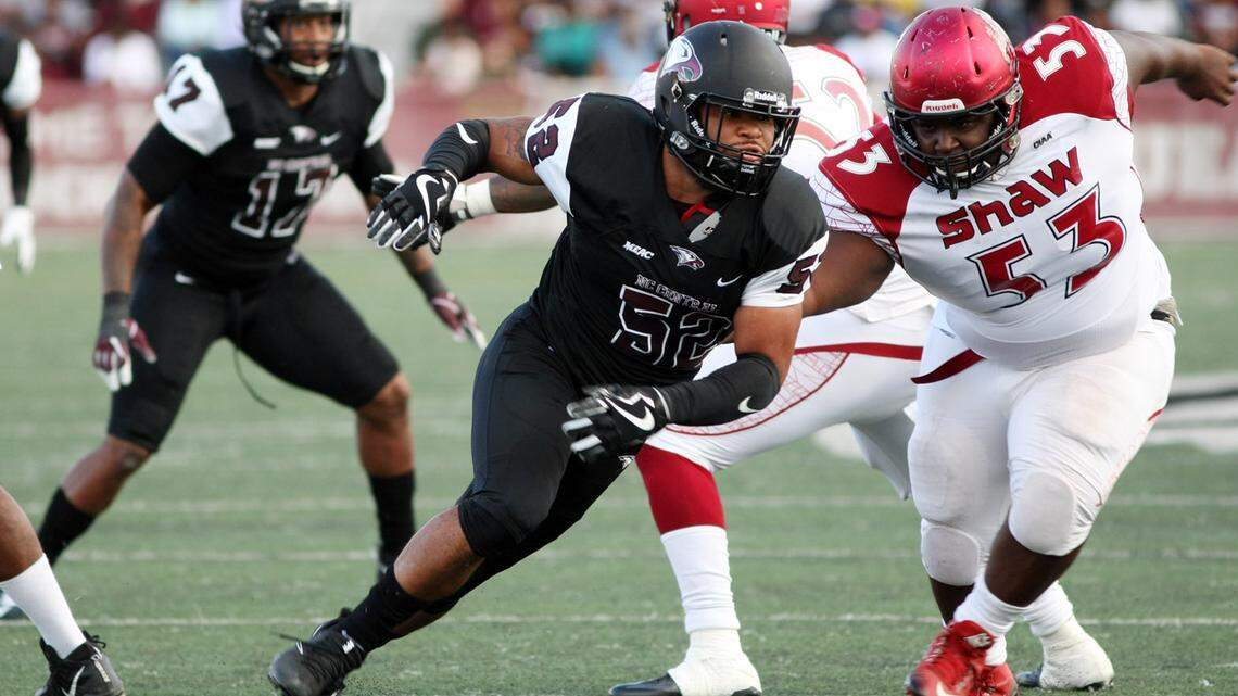 N.C. Central linebacker Reggie Hunter, middle, was invited to camp by the Jacksonville Jaguars as an undrafted free agent.
