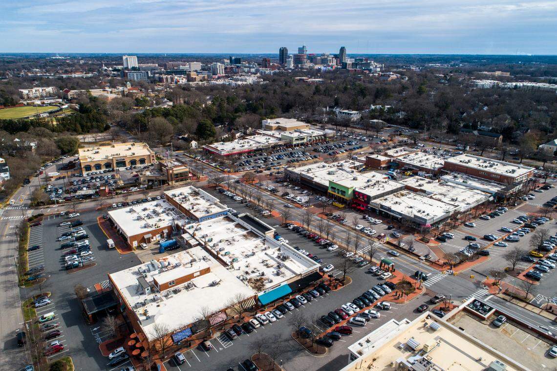 An aerial view of Cameron Village shopping center in Raleigh Friday, Jan. 22, 2021. The shopping center originally opened in opened in in 1949.