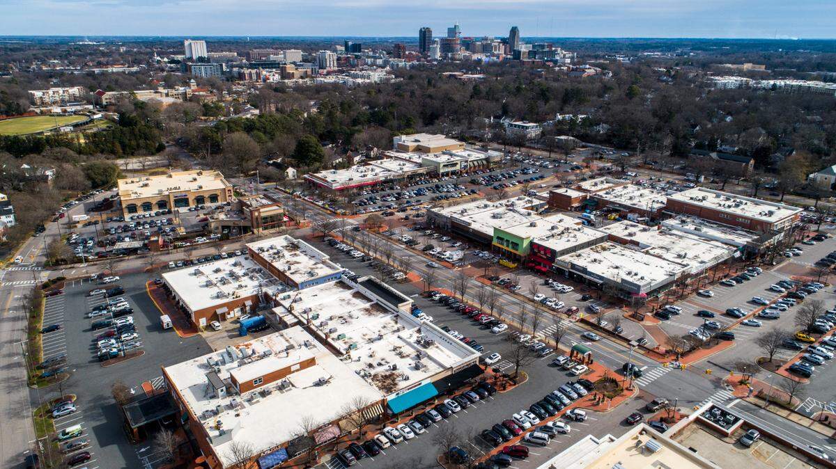 An aerial view of Cameron Village shopping center in Raleigh Friday, Jan. 22, 2021. The shopping center originally opened in 1949. 