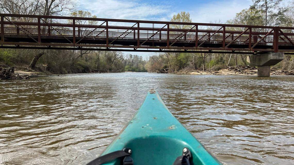 A view of a greenway bridge over the Neuse River near Raleigh.