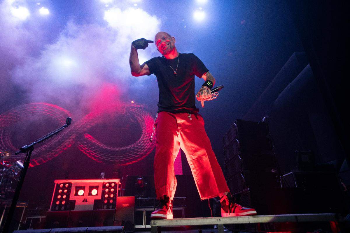 Five Finger Death Punch in concert at Raleigh, N.C.’s Coastal Credit Union Music Park at Walnut Creek, Wednesday night, Sept. 7, 2022.