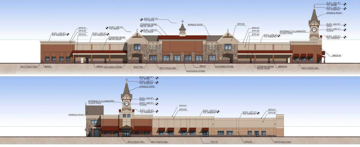 A rendering of a planned 99,000-square-foot grocery store planned for Holly Springs. The designs match previous ones submitted for Wegmans grocery stores in the area.