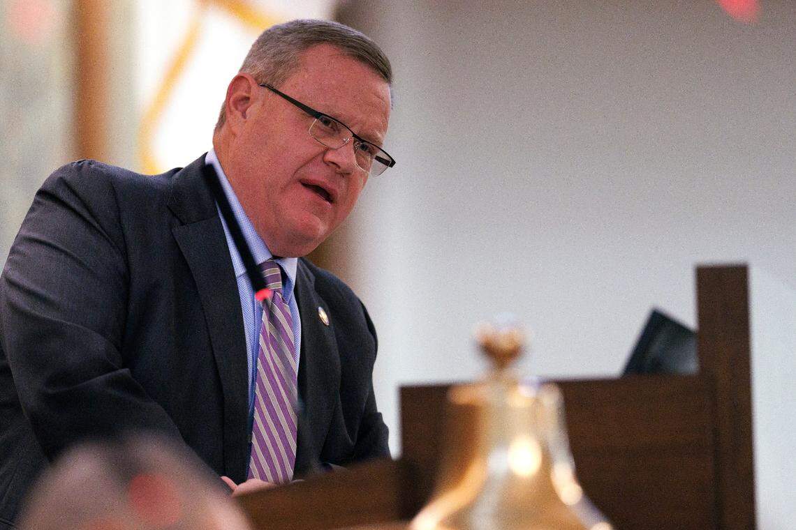 House Speaker Tim Moore speaks during a legislative session on Tuesday, Nov. 19, 2024, at the General Assembly in Raleigh, N.C.