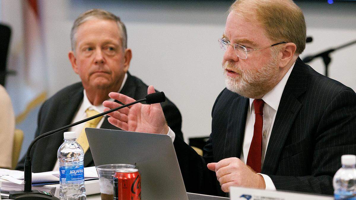 UNC System President Peter Hans speaks during a meeting of the Board of Governors on Thursday, May 23, 2024, in Raleigh, N.C.