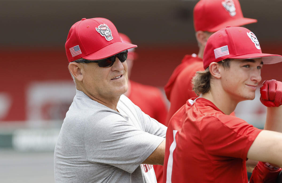 N.C. State head baseball coach Elliott Avent watches batting practice during the Wolfpack’s practice at Doak Field Tuesday, May 26, 2026. 