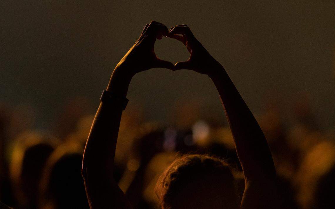A fan shows their love for New Kids on the Block in concert on the “Mixtape 2022 Tour” at Raleigh, N.C.’s PNC Arena, Friday night, July 22, 2022.