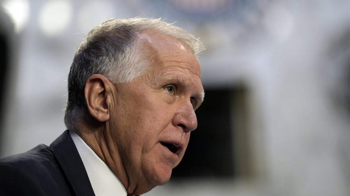 March 23, 2022; Washington, DC, USA; Senator Thom Tillis (R-NC) speaks during the Senate Judiciary Committee confirmation hearing for Supreme Court Associate Justice nominee Ketanji Brown Jackson on March 21, 2022 in Washington. Judge Jackson was nominated by President Joe Biden to replace Associate Justice Stephen Breyer, who plans to retire at the end of the term. If confirmed, Judge Jackson will be the first Black woman to sit on the United States Supreme Court. Mandatory Credit: Jasper Colt-USA TODAY