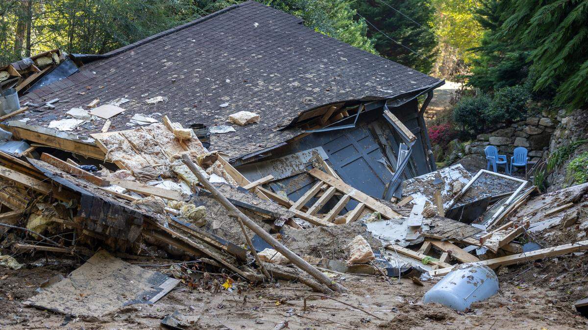 A landslide during Hurricane Helene destroyed this home on US 176 between Saluda and Tryon.