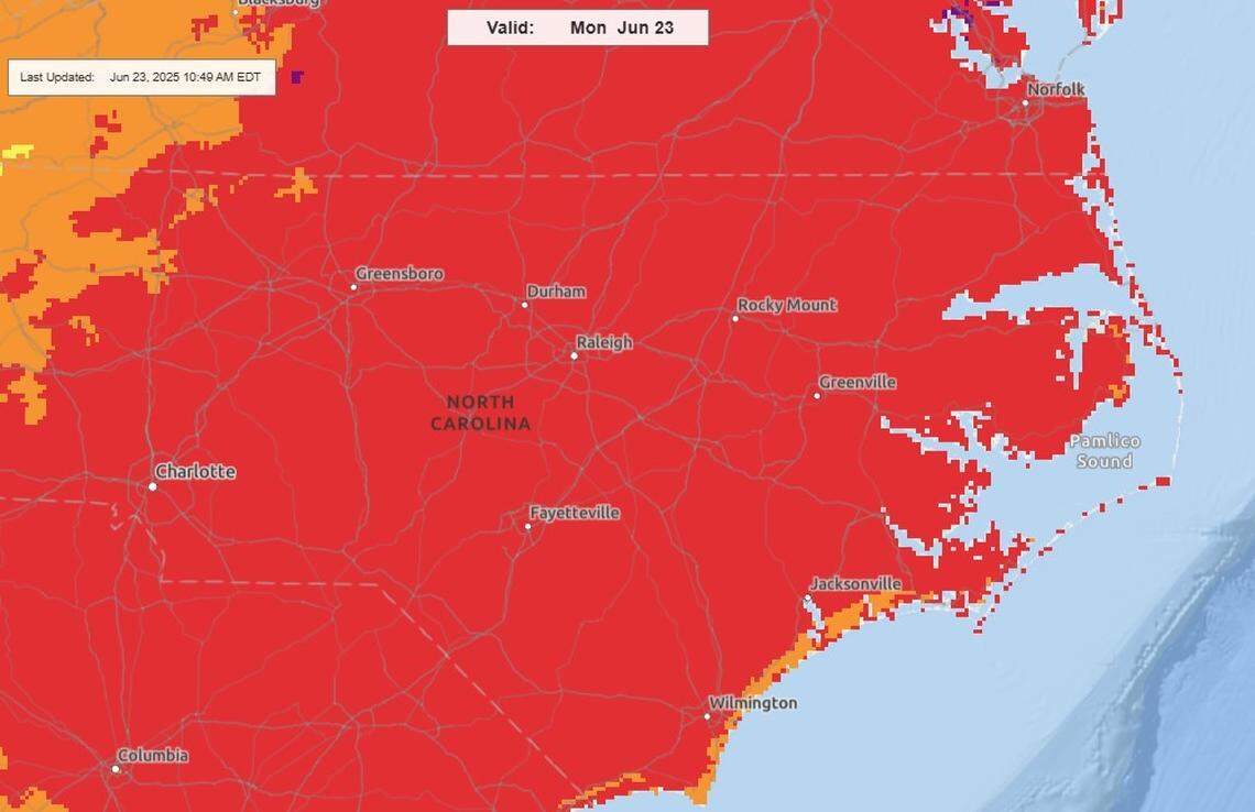 Much of North Carolina is under a “major” risk for heat-related impacts.