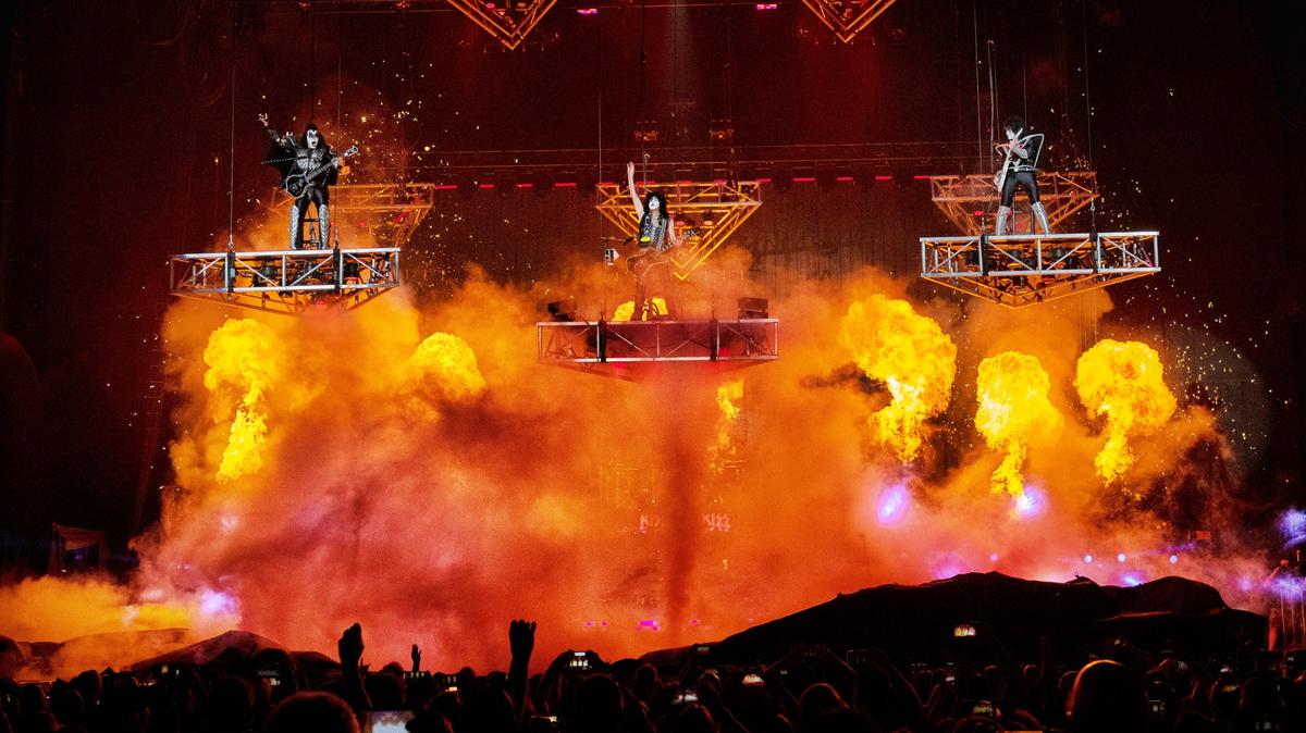KISS takes the stage in a blaze of pyrotechnics as it brings the End of the Road World Tour to Raleigh, N.C.’s Coastal Credit Union Music Park at Walnut Creek, Tuesday night, May 17, 2022.