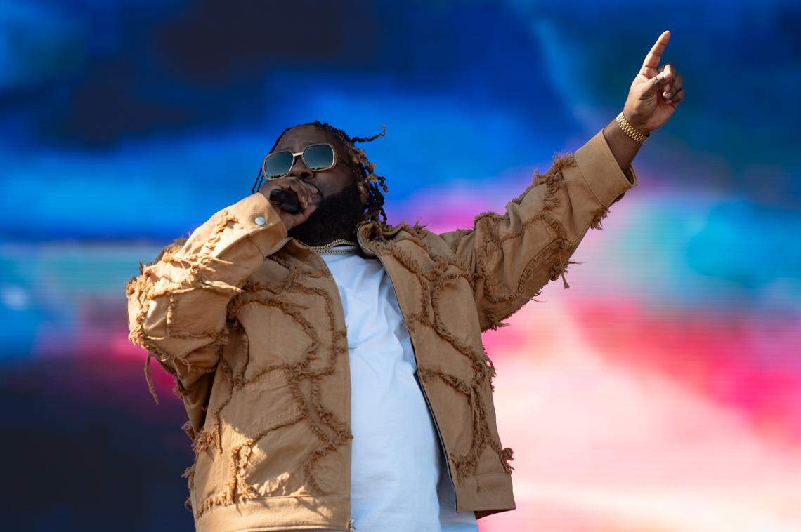 Bas performs at the second day of Dreamville Festival at Dix Park in Raleigh, N.C. on Sunday, April 7, 2024.