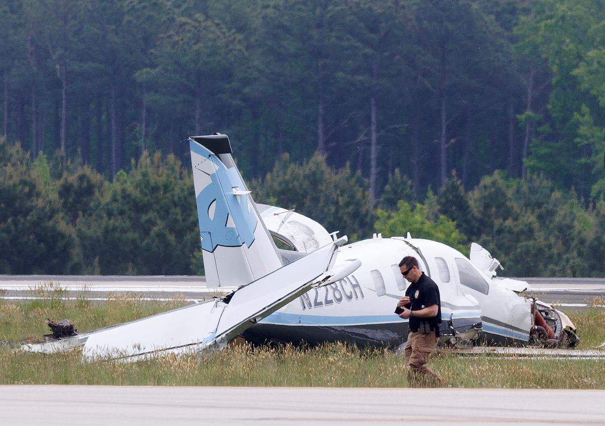 A small plane crashed near a runway at Raleigh-Durham International Airport on Wednesday morning, resulting in a halt of all flights in and out. The single-engine plane belongs to Medical Air Inc. and was used by UNC Air Operations. The plane arrived at RDU from Wilmington International Airport shortly after 10 a.m., according to FlightAware.com, and was carrying two people — the pilot and a physician, according to UNC Health.