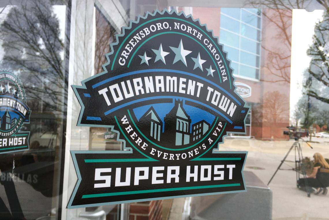 A sign on the door at the Greensboro Coliseum during the 2020 ACC Tournament in Greensboro, N.C. Greensboro in 2020 hosted the ACC men’s and women’s basketball tournament, along with being scheduled to host the first and second rounds of the NCAA Tournament. The men’s basketball tournament was cut short and the NCAA tournament was moved because of COVID.