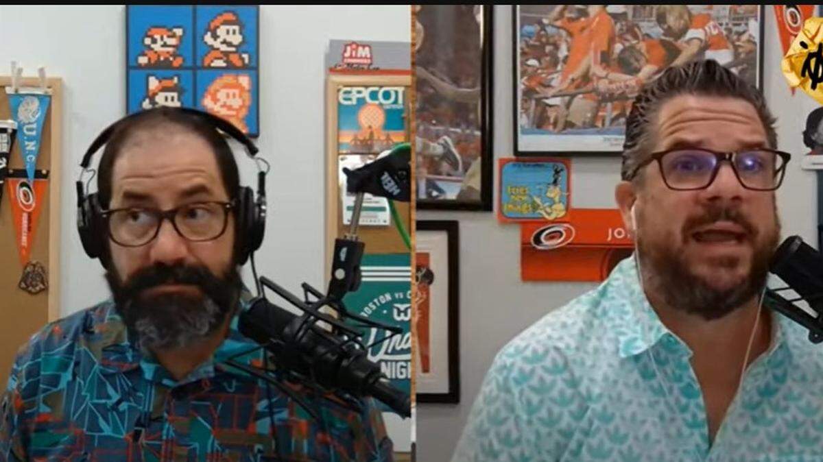 Joe Ovies, left, and Joe Giglio host the “Ovies + Giglio” sports talk show, available via podcast or YouTube.