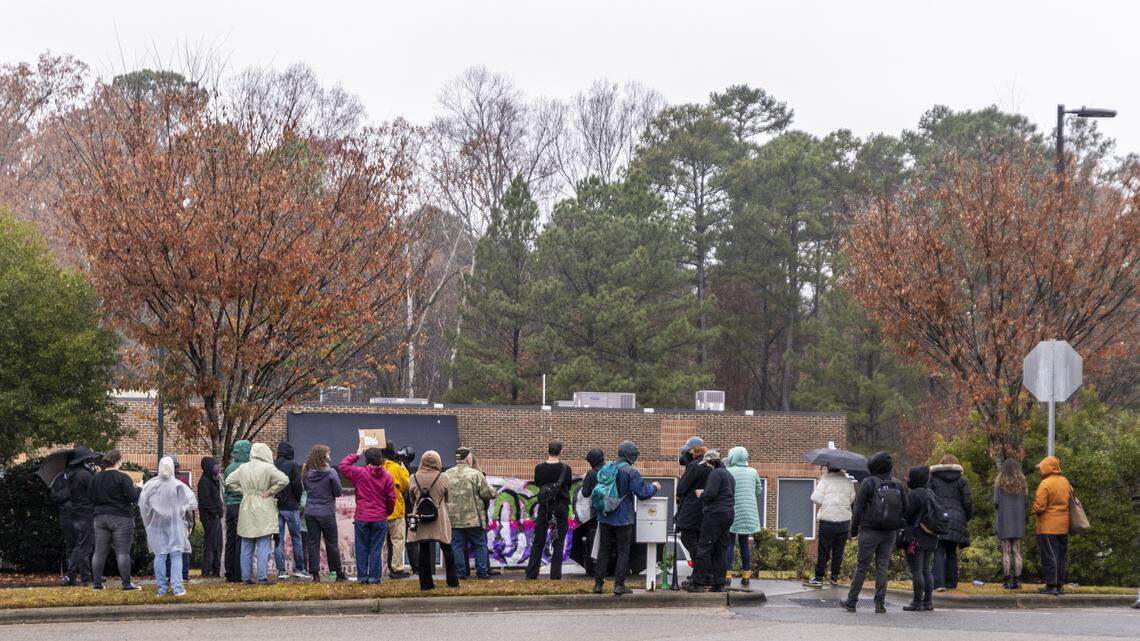 Protesters gather outside rumored ICE field office in Cary on Friday morning