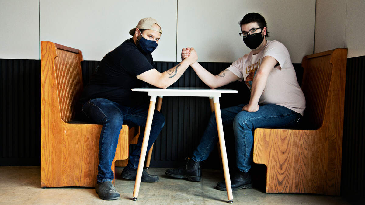 From left, Chris Lopez and John Kleinert of Fine Folk on Wednesday, March 31, 2021, which will be opening in the former Brew space at Gateway Plaza in Raleigh.