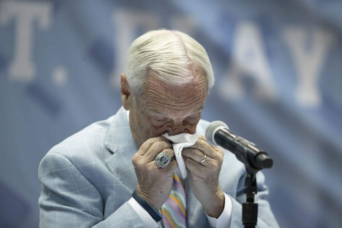 An emotional Roy Williams gathers himself as he announces his retirement on Thursday, April 1, 2021 at the Smith Center in Chapel Hill, N.C. Williams has coached for 33 seasons, the last 18 at North Carolina, winning the National Championship in 2005, 2009, and 2017.