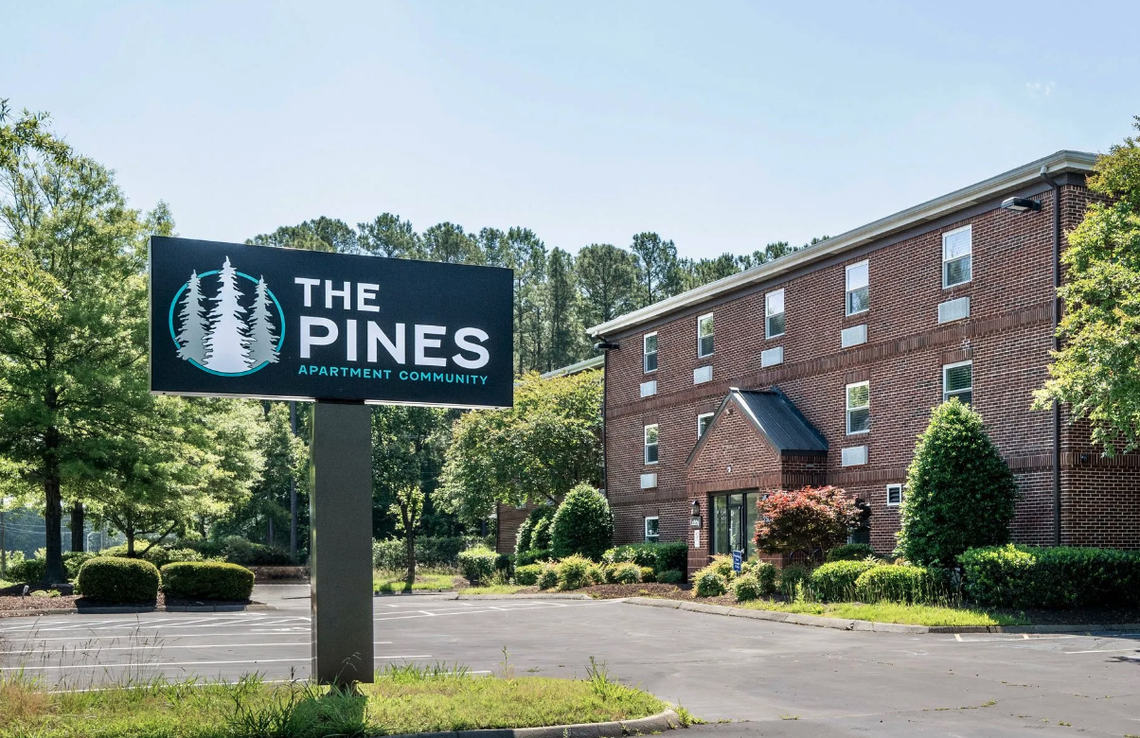 The Pines, a new 72-studio apartment complex converted from an Extended-Stay America hotel in Durham.
