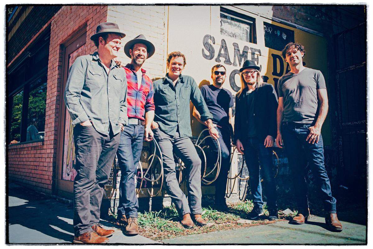 The Steep Canyon Rangers are, from left: Michael Ashworth, Graham Sharp, Woody Platt, Mike Guggino, Nicky Sanders and Barrett Smith.