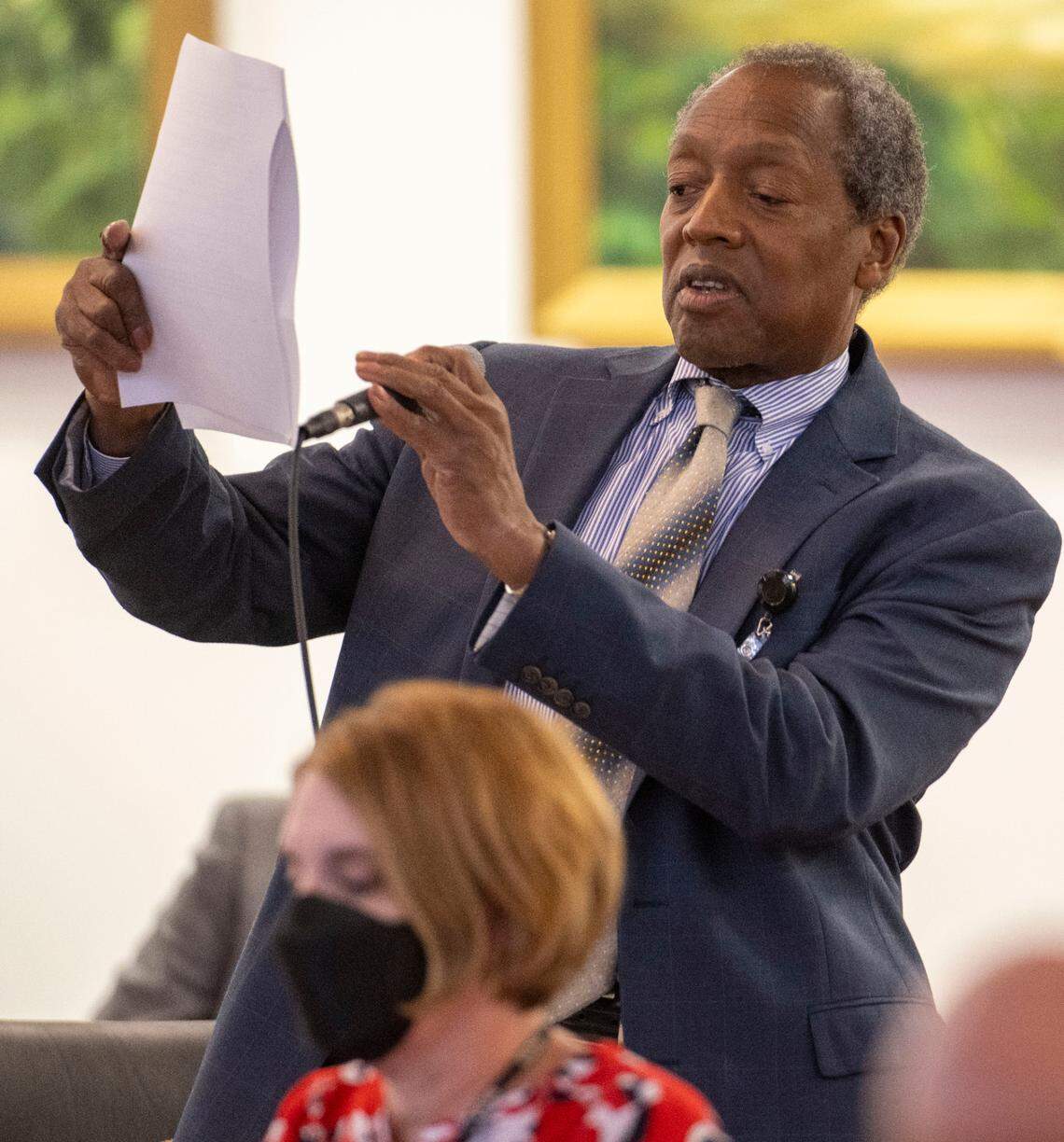 Rep. Abe Jones of Wake County speaks against HB 324 during debate on the the House floor on Wednesday, September 1, 2021 in Raleigh, N.C. The bill, which would establish new rules on how schools can teach about racism, passed by a 60-41 vote.