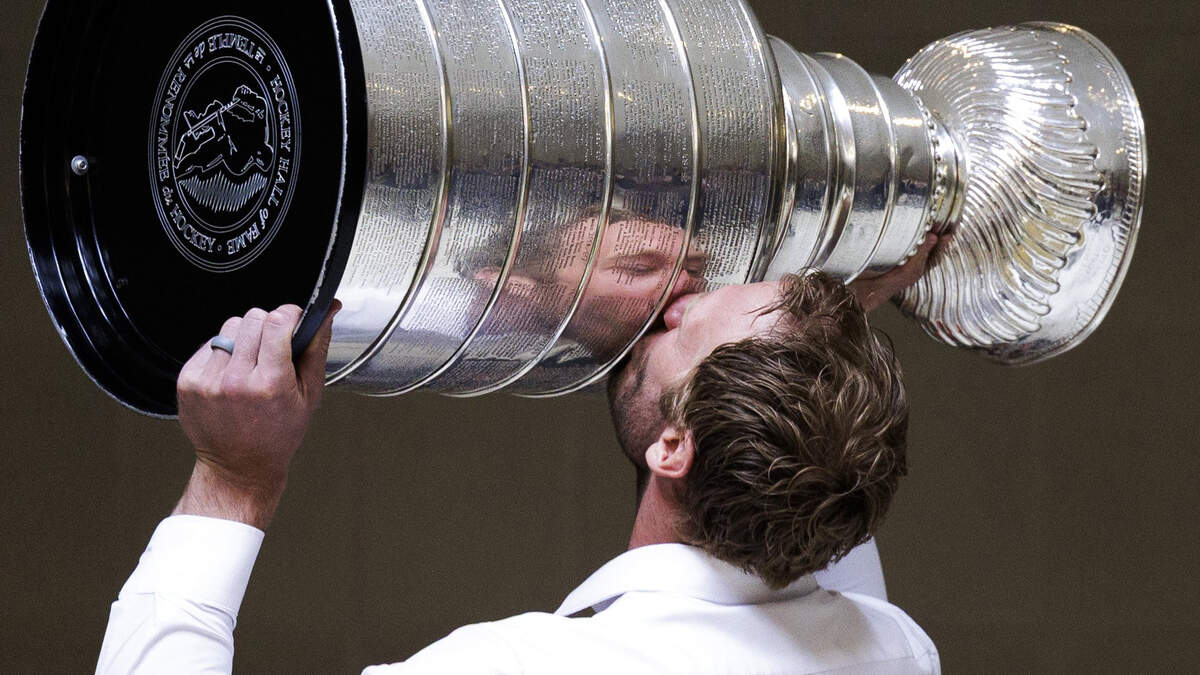 Carolina Hurricanes’ Jordan Staal kissed the Stanley Cup as he accompanied teammate Jordan Martinook and head coach Rod Brind'Amour to the North Carolina State Legislature during a visit on Tuesday, June 23, 2026, in Raleigh.