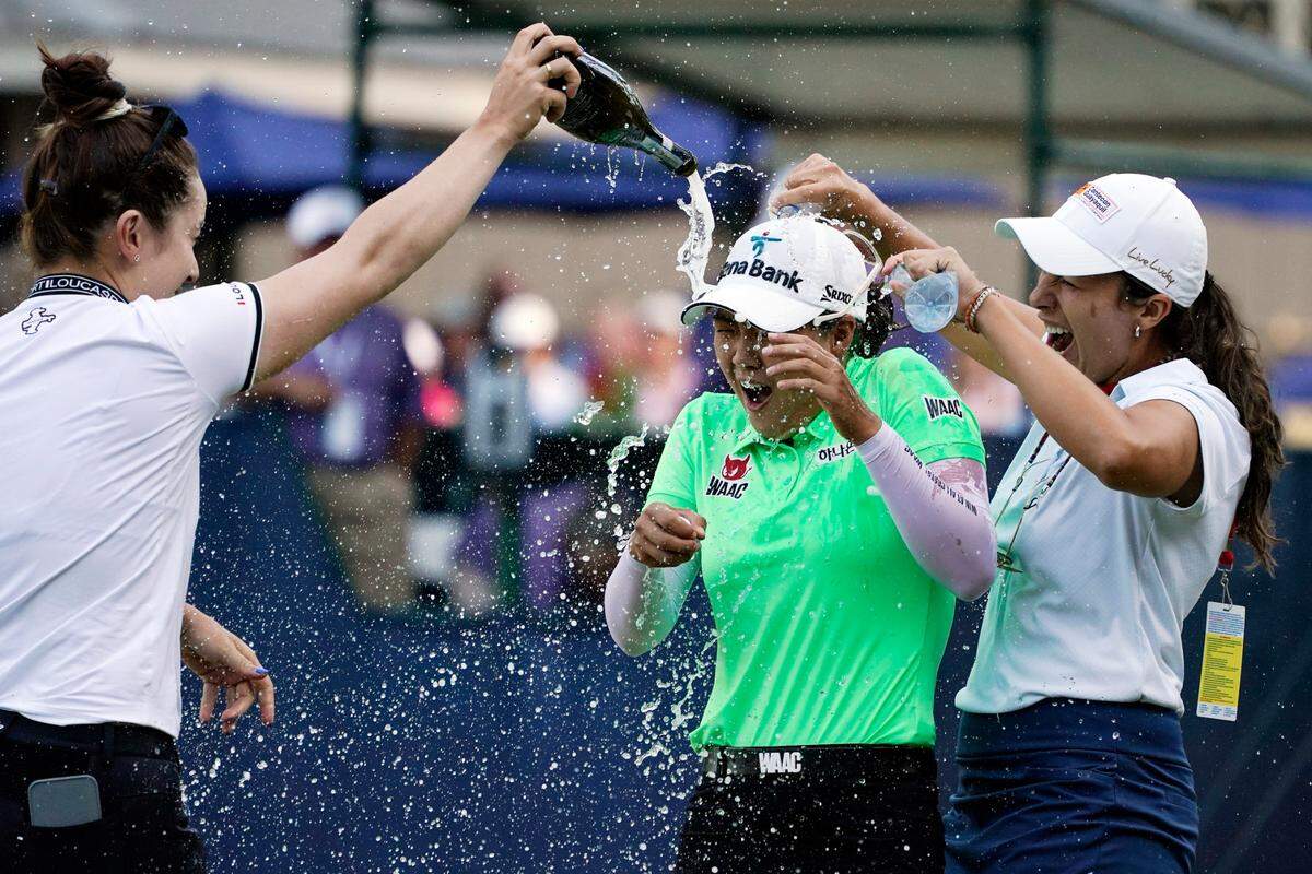 Minjee Lee, of Australia, celebrates a win after the final round of the U.S. Women’s Open golf tournament at the Pine Needles Lodge & Golf Club in Southern Pines, N.C., on Sunday, June 5, 2022. Minjee Lee, of Australia, won the match.