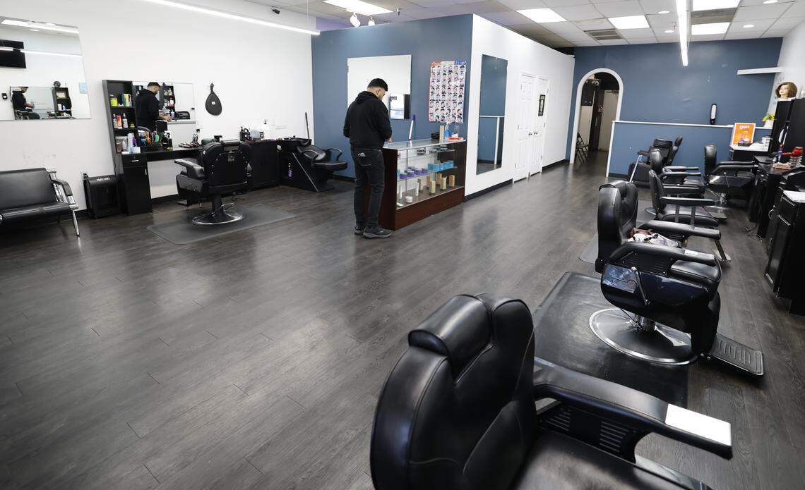 The chairs at Amparo Beauty Salon in Cary, N.C., sit empty Wednesday, Nov. 19, 2025. Kimberly Evans, the owner of the salon, said this was because of this week’s immigration enforcement activities. “People don’t wanna leave their homes,” she said.